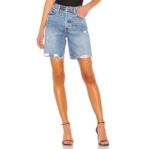 GRLFRND Step It Up Blue Distressed Denim Marjan Bermuda Jean Short EUC Size 28